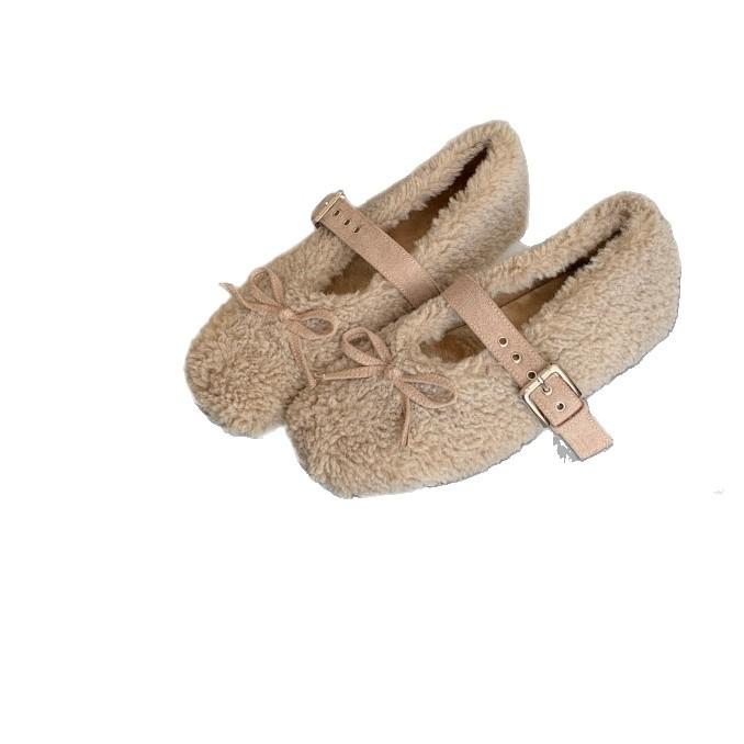 Beautiful! Mao Mao Shoes Women's 2025 New Bow Flat Bottom Thickened Mary Jane Fleece Warm Lamb Mao Shoes