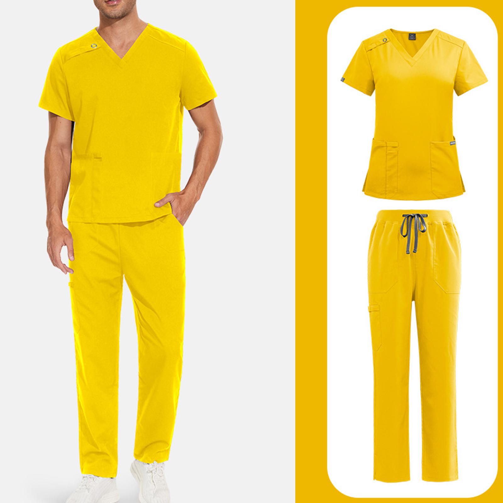 

Мужской однотонный комплект с длинными рукавами, карманом, униформой, защитной рабочей курткой и длинными брюками XL жёлтый