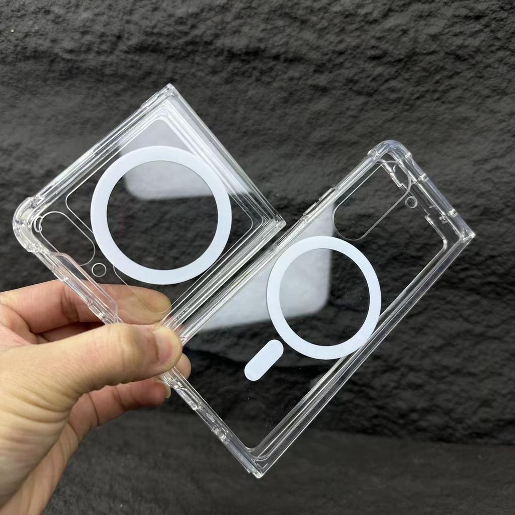 Luxury Transparent Magnetic For Magsafe Case for Samsung Galaxy Z Flip 6 5 Fold 4 3 Cases Clear Shockproof Armor Acrylic Cover