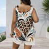 Women Plus Size Crew Neck Tank Romper Moon Star Celestial Print Jumpsuit Shorts