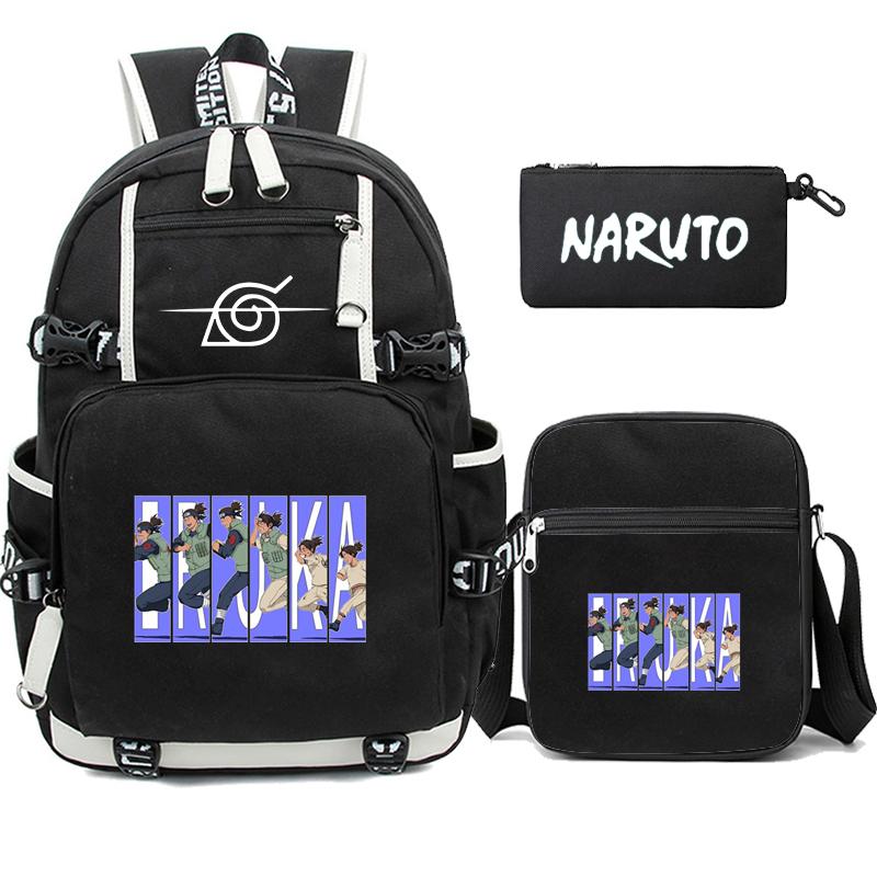 3 stk/sett Anime Naruto Uzumaki ryggsekk for tenåringsgutt jente tilbake til skolen ryggsekk Student skolesekk menn kvinner fritid reiseveske