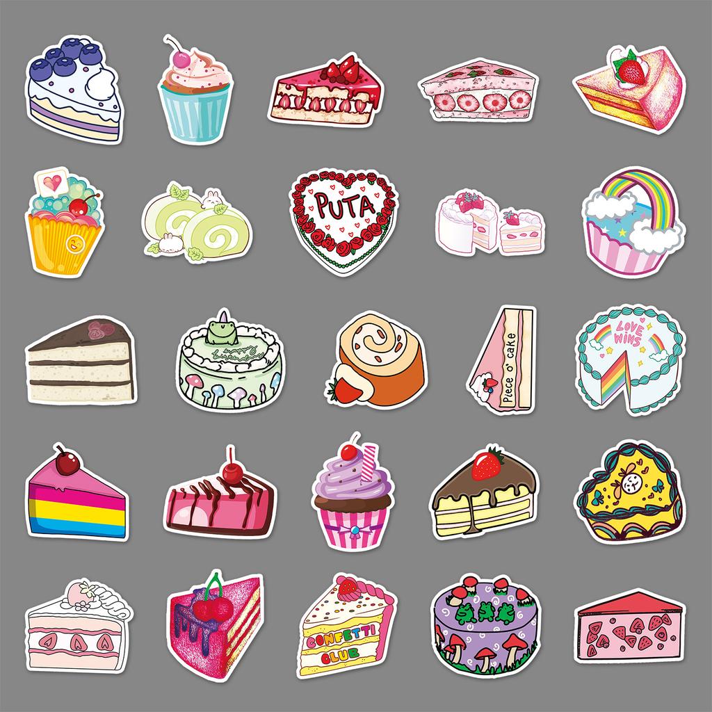 50 Cakes Doodle Personality Cartoon Small Fresh Dessert DIY Skateboard Water Cup Suitcase Sticker Waterproof