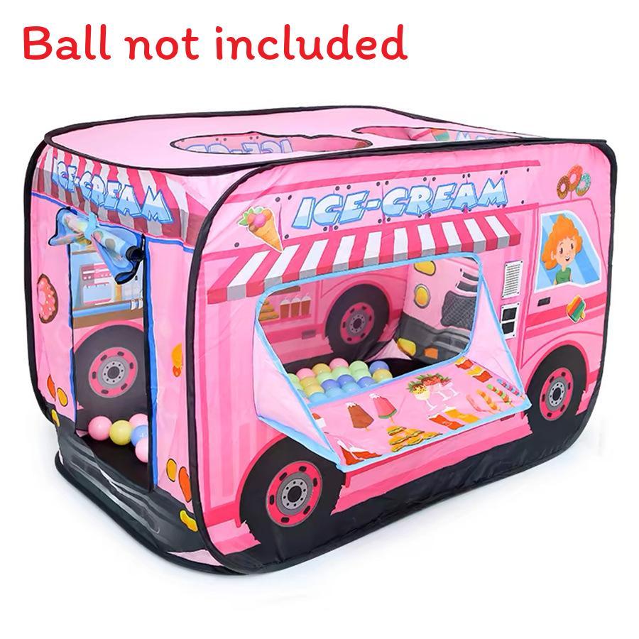 Ice Cream Car Foldable Play Tent With Ocean Ball Pool For Kids Indoor Fun Pink Ice Cream