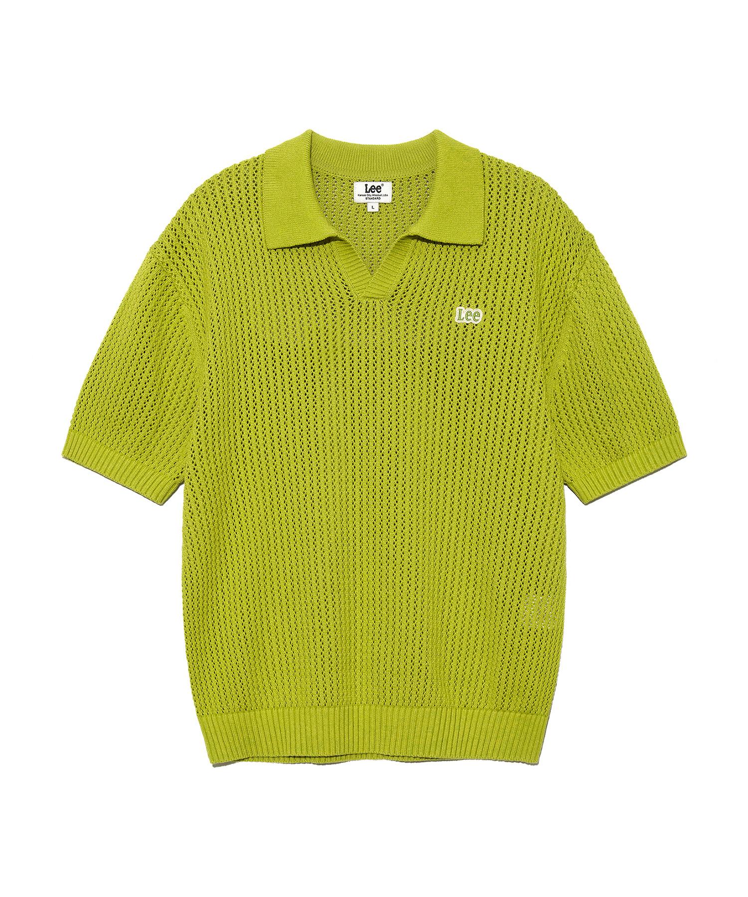 Lee Open Collar Curly Short Sleeve Knit Lime M