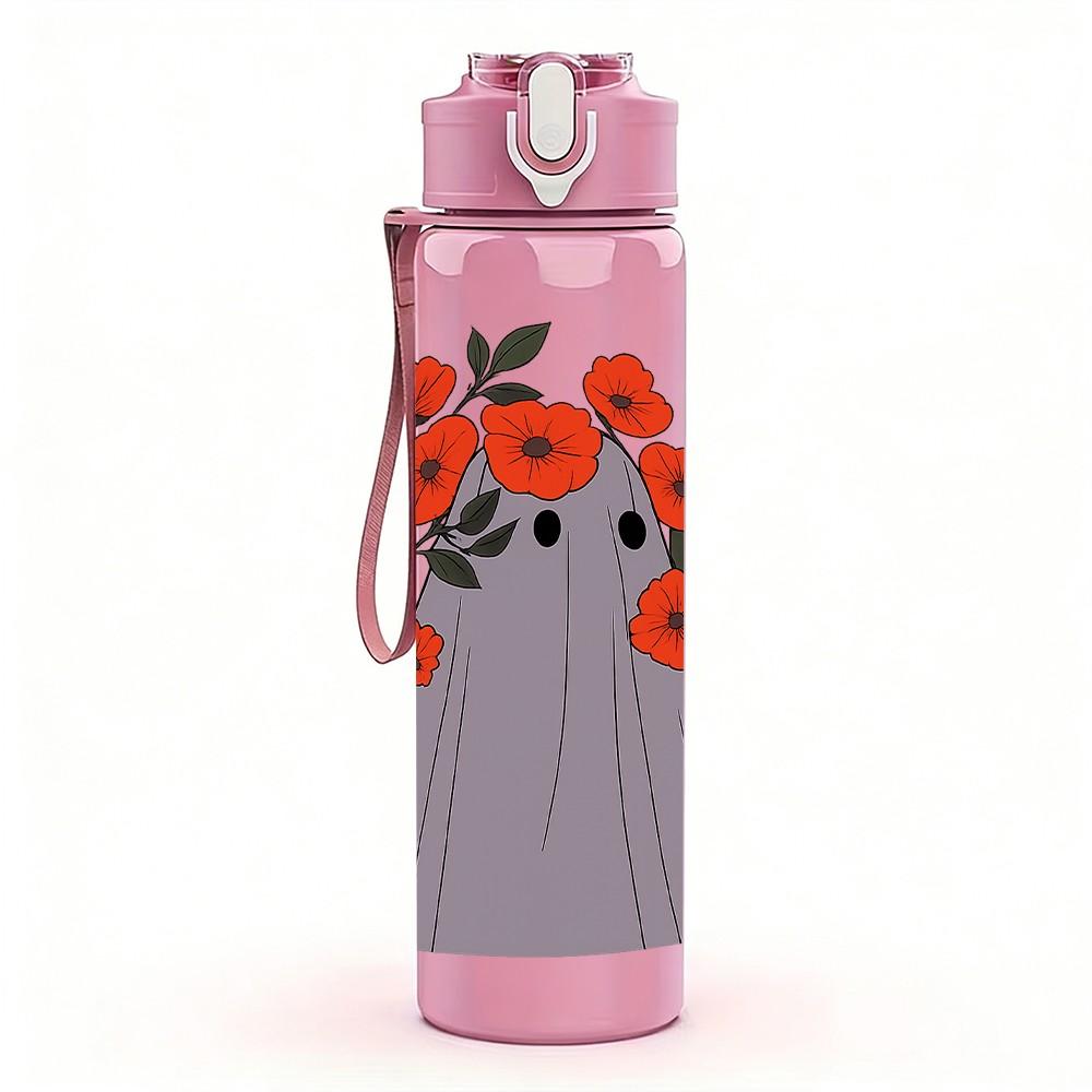 1PC Red Poppy Flower 750ml Color Plastic Sports Water Bottle Leakproof Flip Straw Lid Suitable for Sports Office Home Use