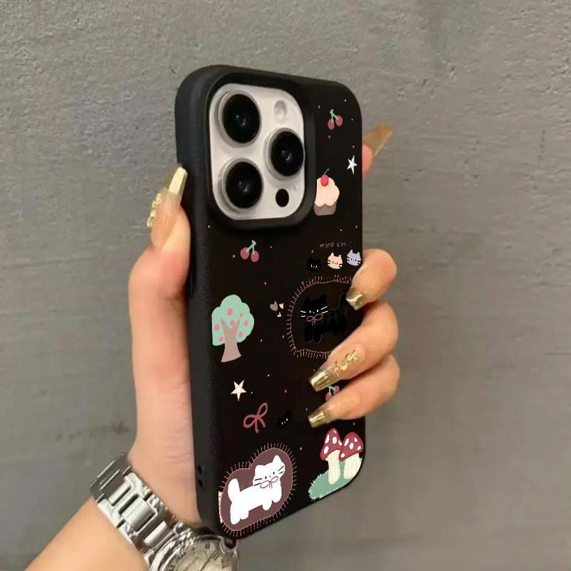 Lychee Texture Soft Shell Phone Case for Apple 17 Pro Max, 16 Pro, 15, 14 - Cake Kitten Design