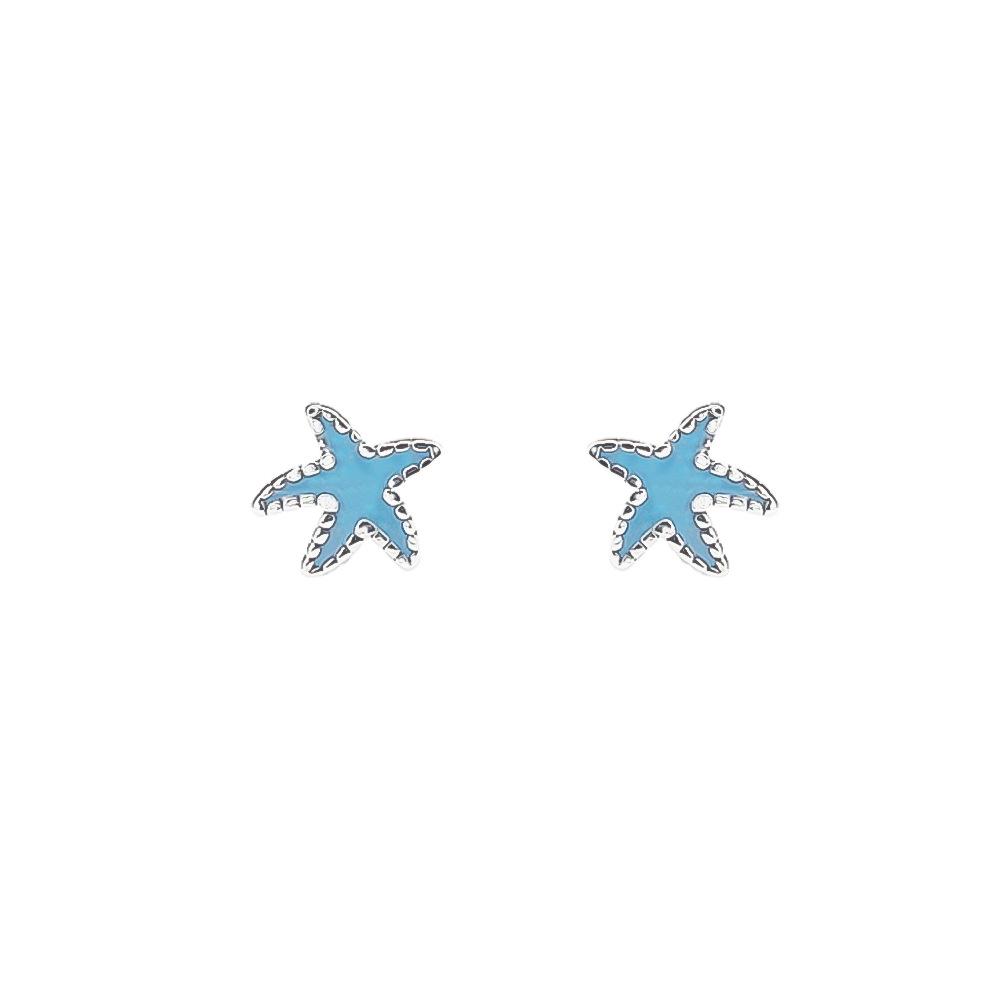 

Mori Style Fresh Blue Star Stud Earrings: Sterling Silver & Epoxy Resin Starfish Design for Women Pure Silver