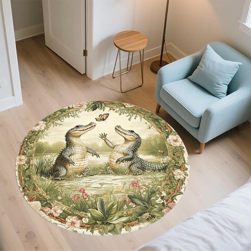 Tappeto rotondo effetto coccodrillo, Tappeto per Soggiorno Camera da Letto Sala Giochi, Tappetino Antiscivolo, Regali per le Feste e Regali di Compleanno.