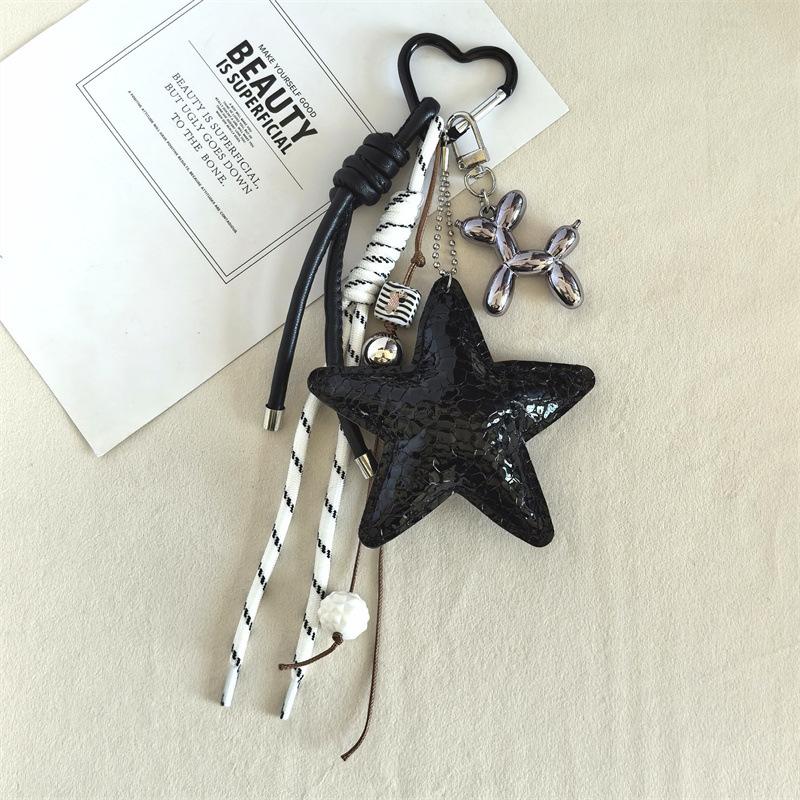 Y2k Leather Rope Keychain Star Cute Dachshund Bag Pendant Creative Cartoon Keyring