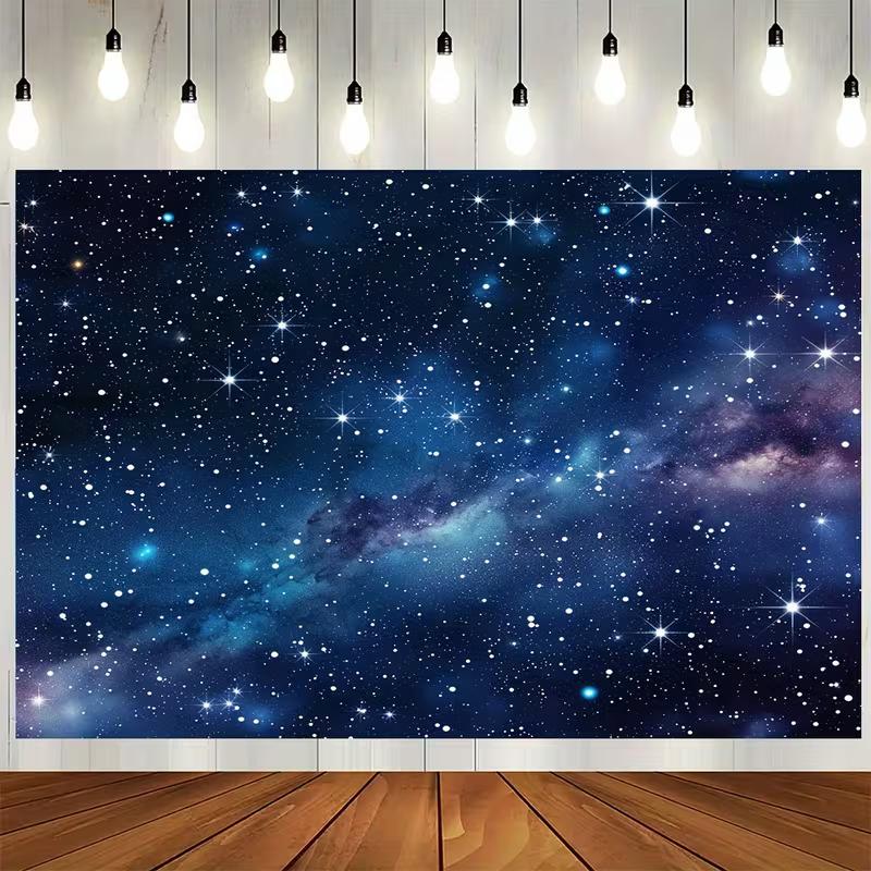 2D Starry Blue Galaxy Tapestry Nebula Print Wall Hanging Backdrop for Bedroom
