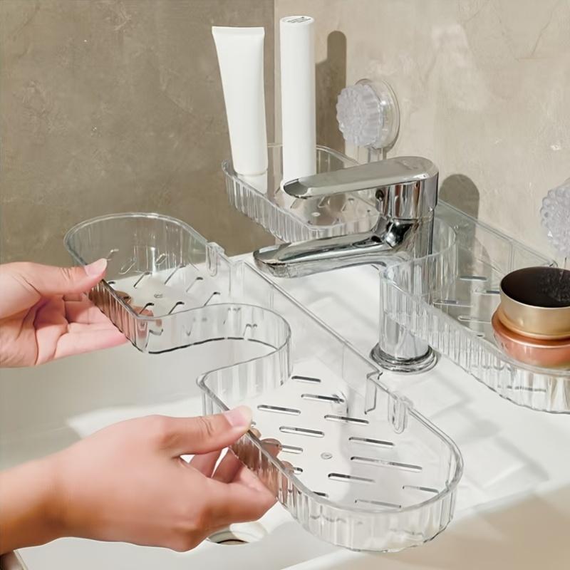 No-Drill Storage Rack for Sink Mirror Area, Sink Organizer, Mirror-Front Shelf, Non-Water Accumulation Suction Cup Style Sink Organizer