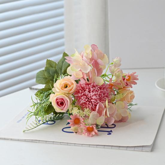 1/5/6Pcs Artificial Rose Bouquet 7 Fork Fake Silk Flower with Green Leaves Home Wedding Party Table Centerpiece Indoor Outdoor Faux Bloom Decoration