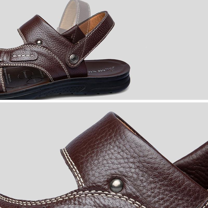 Sandali in pelle di mucca, sandali da uomo in vera pelle, sandali estivi traspiranti, scarpe da spiaggia antiscivolo, sandali per uomo