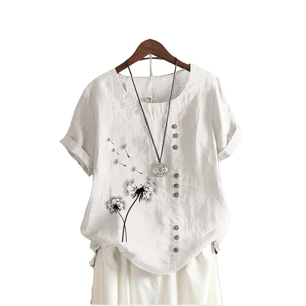 Ladies Plus Size Pullover Loose Shirt Women Casual Round Collar Print Blouse Summer Fashion Short Sleeve Top