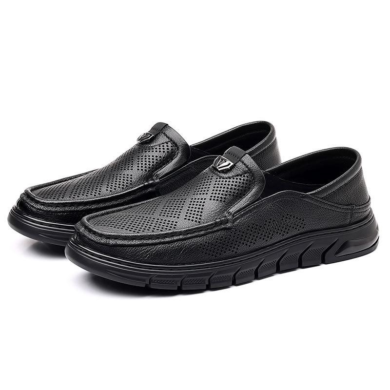 Men's shoes with one foot on the new sheepskin hollowed-out leather shoes for men's summer breathable and versatile soft-soled men's casual loafers f