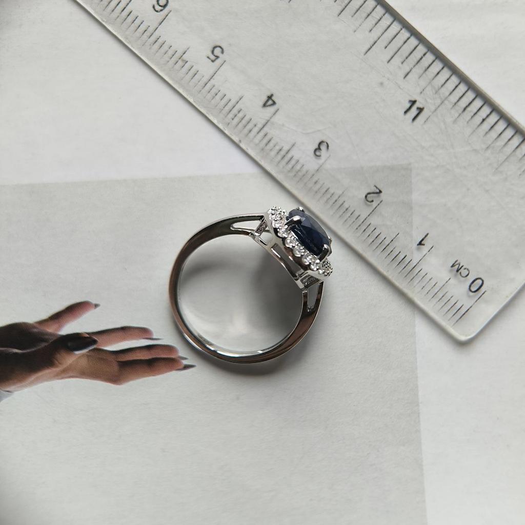 Silver Ring with Natural Sapphire 2.895ct, Cubic Zirconias, Item Weight 2.97 G (2180913)