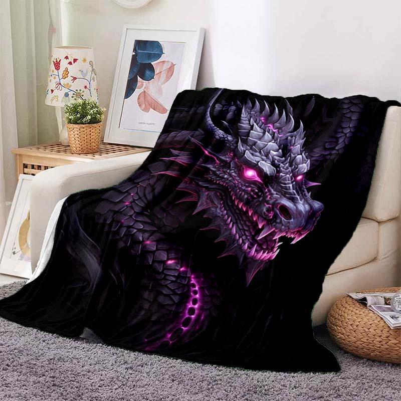Purple Dragon Pattern Blanket Warm Flannel Blanket For Travel Camping Outdoor Picnic Blanket