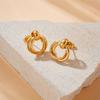 Gold Plated Stainless Steel Triple Hoop Drop Earrings For Women