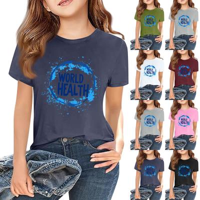 Barnmode Casual Kortärmad Tryckt Rundhals Kortärmad T-shirt Topp