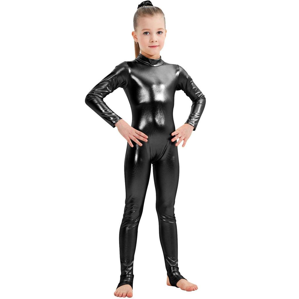 Unisex Metall-Jumpsuit für Kinder, Halloween-Kostüm, Langärmeliger Body mit durchgehendem Stehkragen für Rollenspiele und Tanzaufführungen