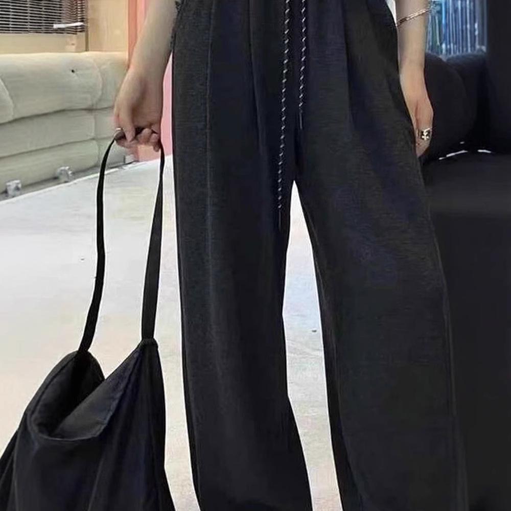 Women's Gray Wide-Leg Drawstring Pants - Autumn/Winter 2025 Slimming Casual Wear