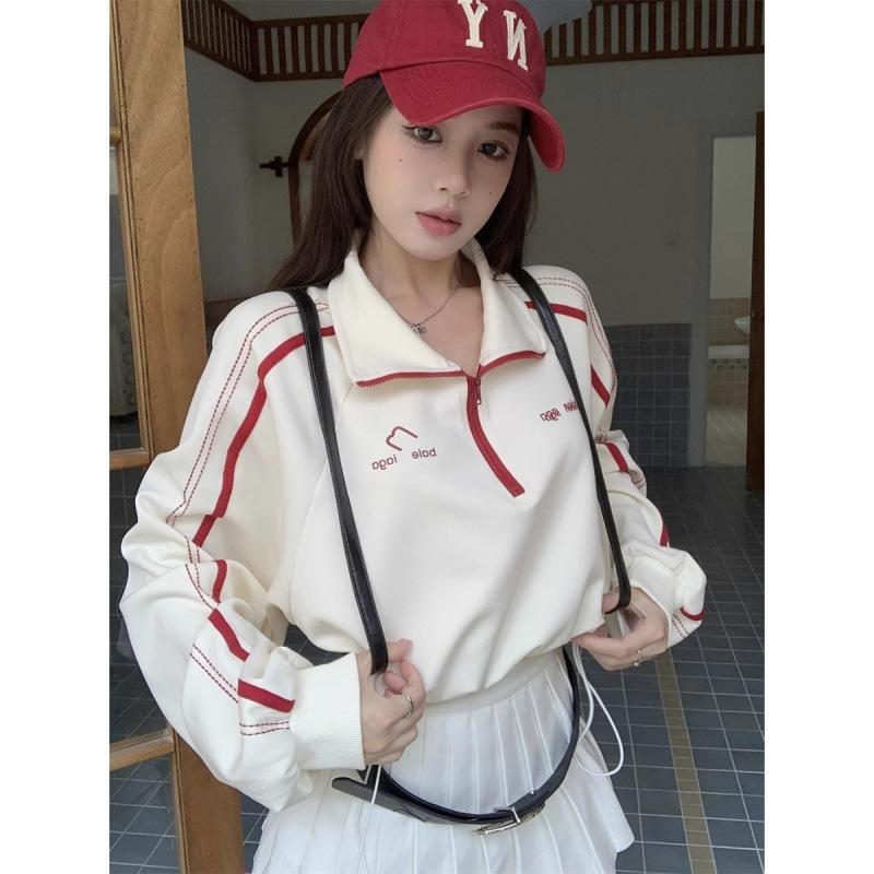 Halb Reißverschluss Sweatshirt Herbst Damen Freizeitjacke Design Sinn Herbst Neueste Große Größe Langarm Kordelzug Kurzes Oberteil