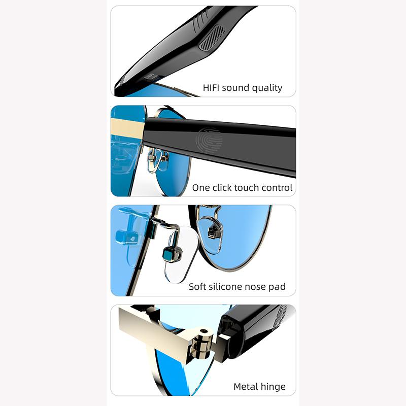 Smart Bluetooth 5.4 Stereo Headset Glasses Wireless Sports Earbuds Anti-blue Light Smart Sunglasses