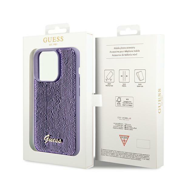 Guess Guhcp14Lpsfdgsu Iphone 14 Pro 6.1 Fioletowy/Purple Twarde Etui Metalowy Napis Z Cekinami