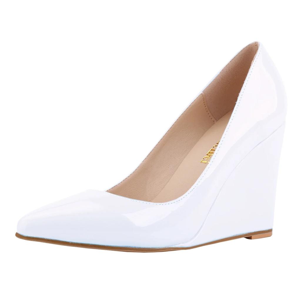 Women Wedges Pumps Sexy Pointed Toe Ship-on Patent Leather High Heels Female Red Black Office Wedding Shoes Summer Autumn Ladies