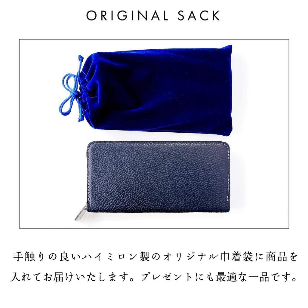 Basic Dandy Embossed Long Wallet for Men and Women, Genuine Leather, Round Zipper, Coin Purse, Card Slots, Long Wallet, Leather Round Wallet, Navy