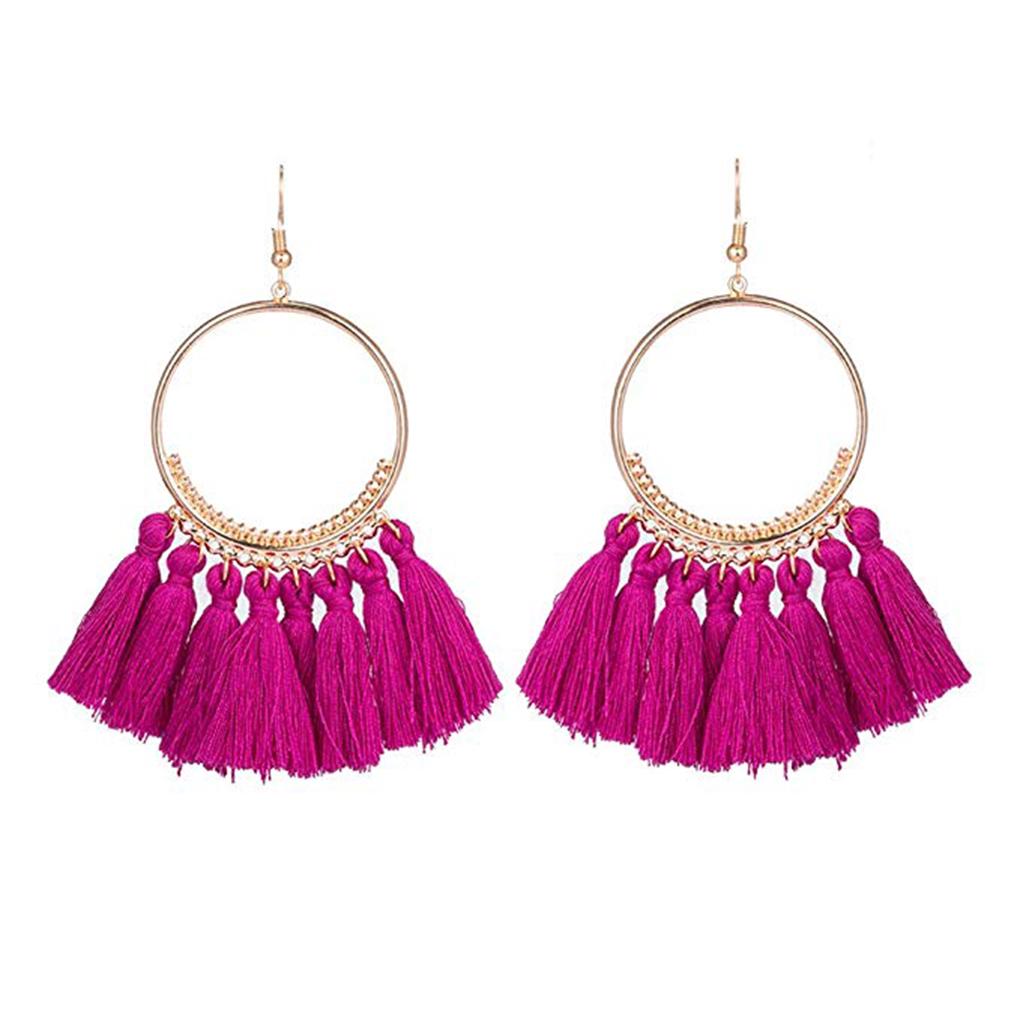 Colorful Round Hoop Allergy Free Earring Bohemia Style Colorful Thread Tassel Pendants Earring