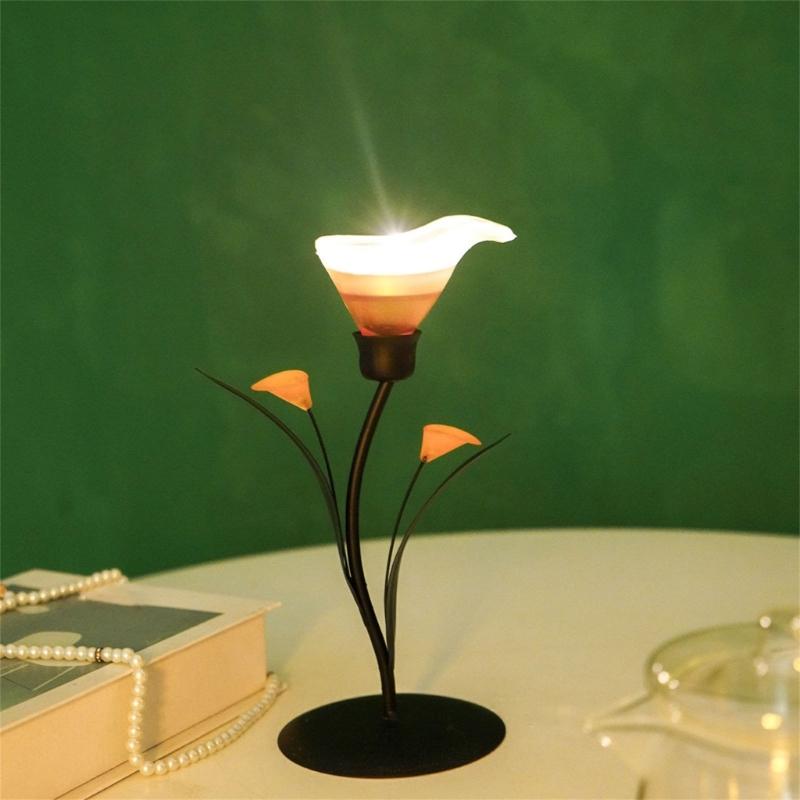 Eisenleuchter mit Glasblütenknospen Tischkerzenständer für Kamine Regal Arbeitsplatten Mittelstücke Kerzenständer