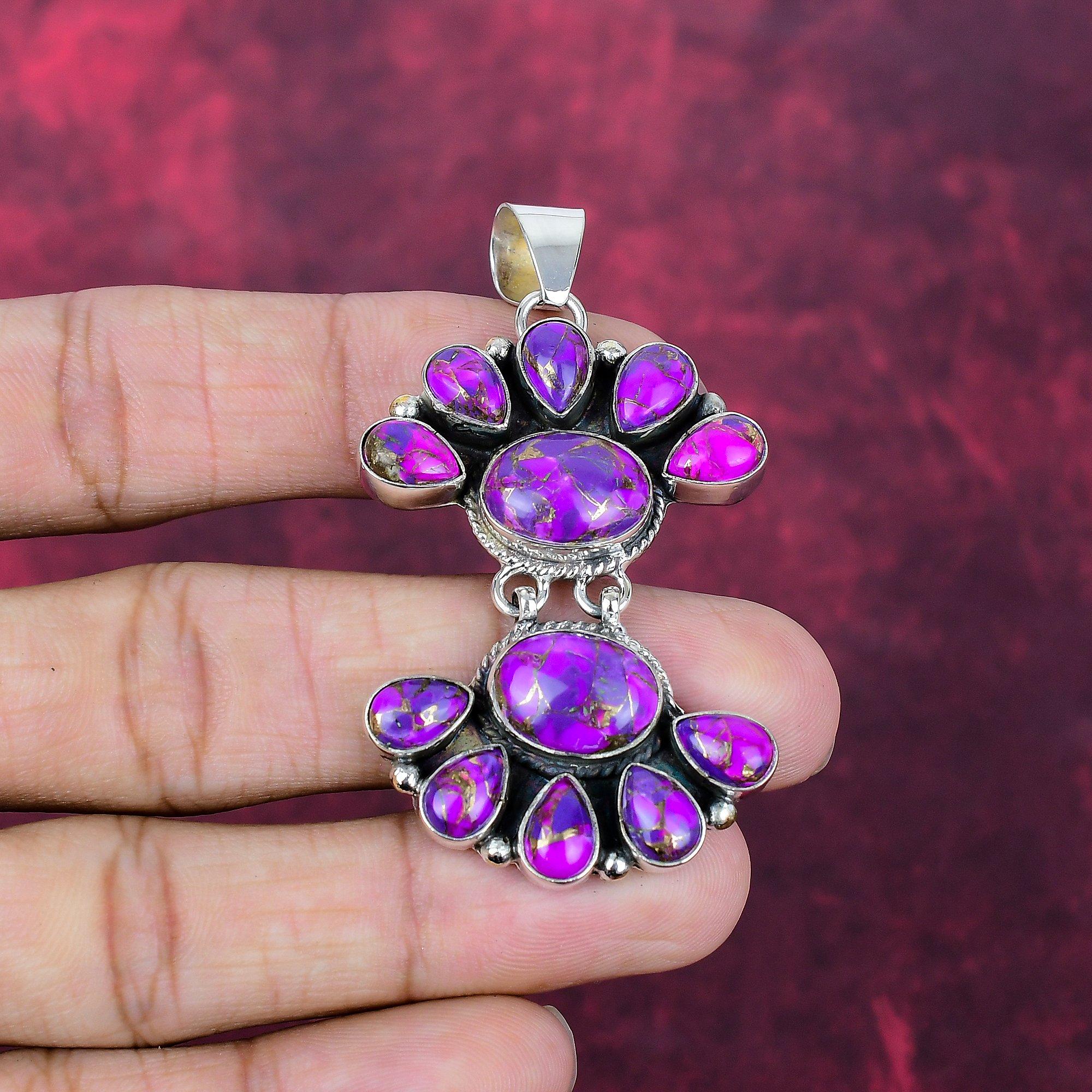 

Подвеска из фиолетовой меди и бирюзы ручной работы, подвеска из серебра 925 пробы, антикварные украшения, для подарка на помолвку 2.44 Inches фиолетовый