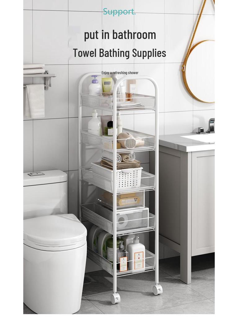 Multi-layer Movable Kitchen and Bathroom Storage Trolley and Vegetable Basket