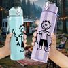 1PC Stick Figure Warrior Simple Drawing Print 750ml Color Plastic Sports Water Bottle Leakproof Flip Straw Lid Suitable for Sports Office Home Use