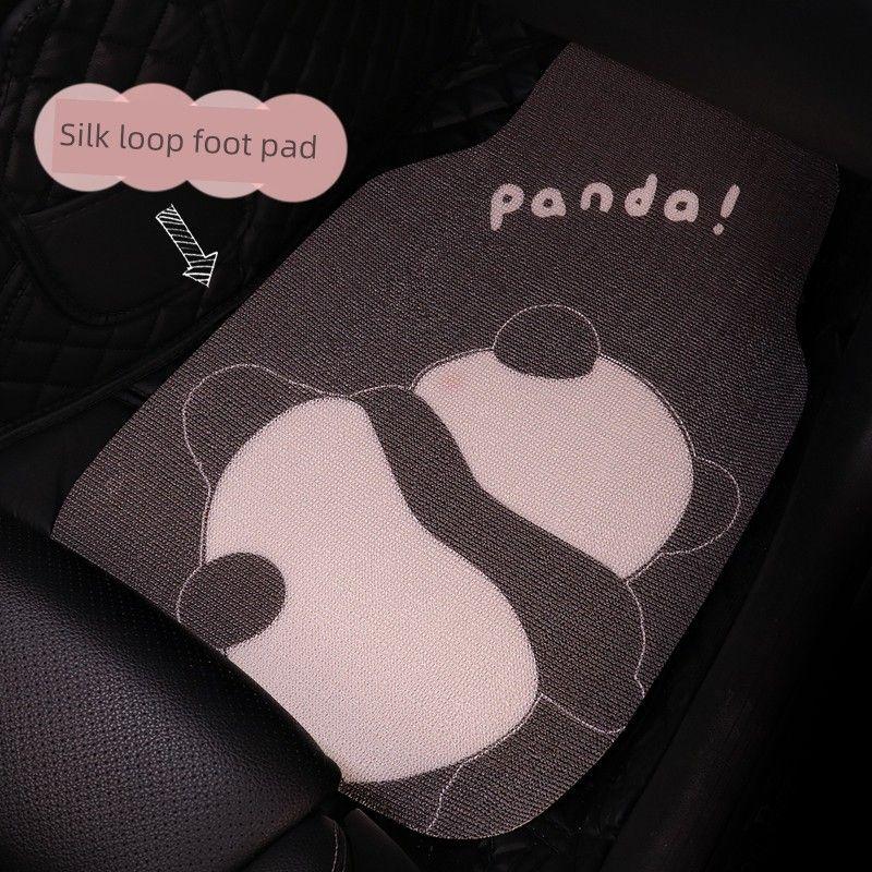 Car Foot Mat Wire Ring Neutral Car Main Driving Cartoon Cute Carpet Lady Car Floor Mat Panda Floor Mat Black Front Row Floor Mat (Single)