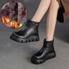 Johnature Warm Plush Women's Cotton Boots Retro Commuter Versatile Round Toe Thick Soled Ankle Boots