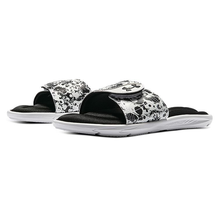 Under Armour  Ignite 6 Graphic Strap Slide Black White Women Sneakers 3024453-002