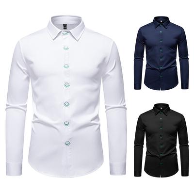 Autumn Men'S Embroidered Design Long-Sleeved Shirt European Size Men'S Casual Loose Long-Sleeved Shirt