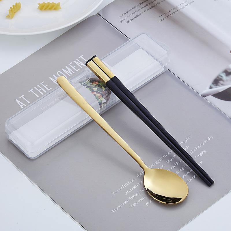 Korea Style Stainless Steel 304 Cutlery Set Portable Chopsticks Spoon with Storage Box Tableware