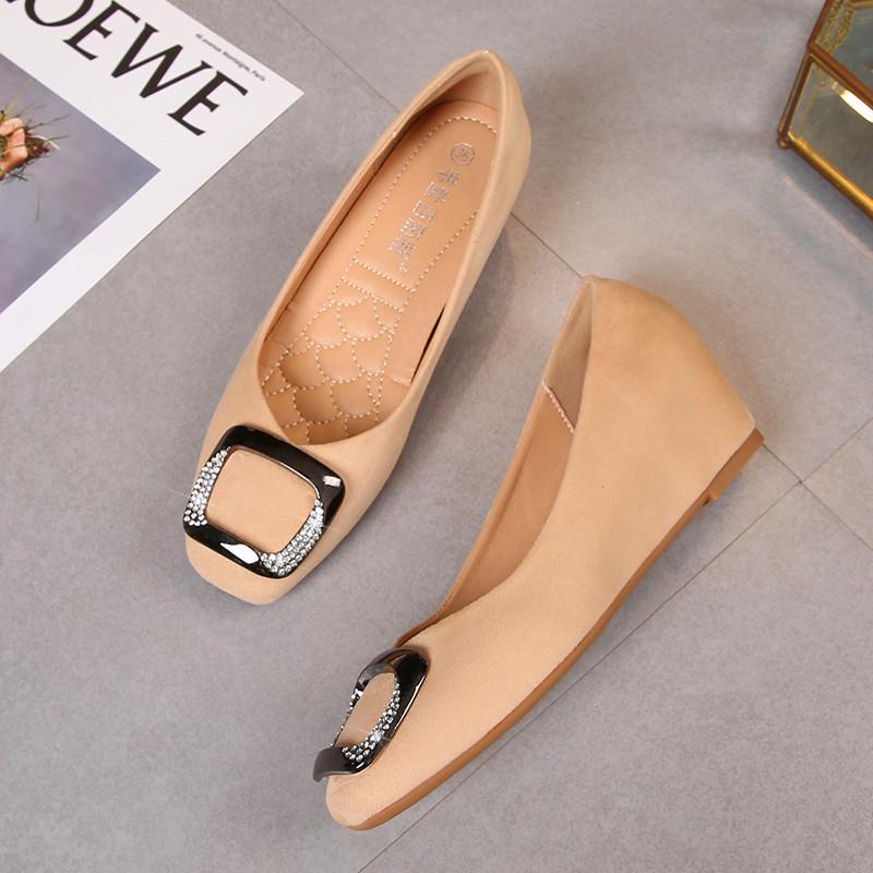 Bean Bean Spring 2026 Women s Mid-Heel Wedge Shoes - Versatile Korean Style, Hidden Height Increase, Suede Soft Sole, Shallow Mouth. 38