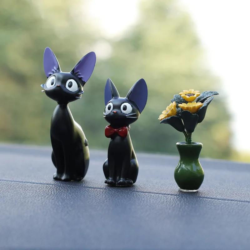 Mini Sunflower Black Cat Figurines Miniatures Home Office Desktop Decoration Car Inner Center Console Ornament Accessories