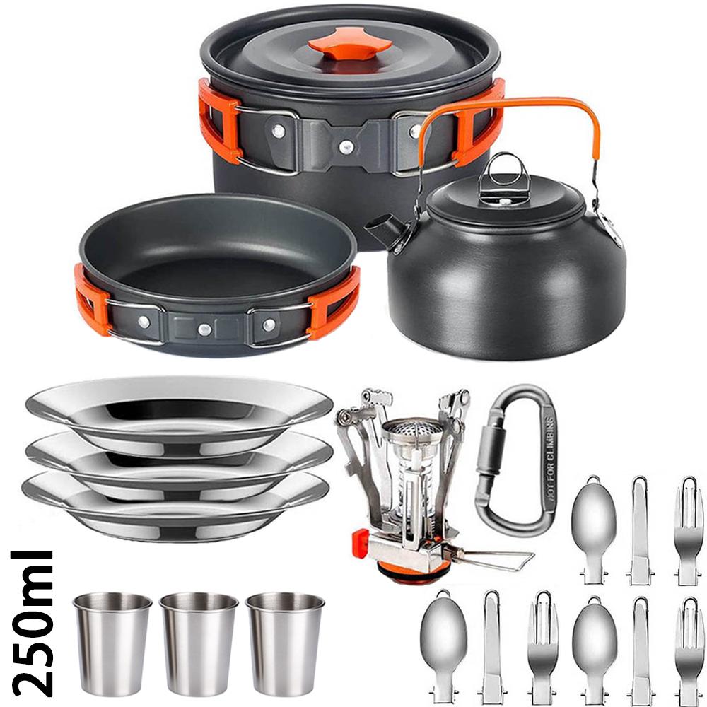 Outdoor camping cooking set outdoor water boiling and vegetable frying aluminum alloy portable set [with igniter]