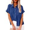 2025 Summer European & American Women's Solid Color Linen Short Sleeve Casual Loose Blouse