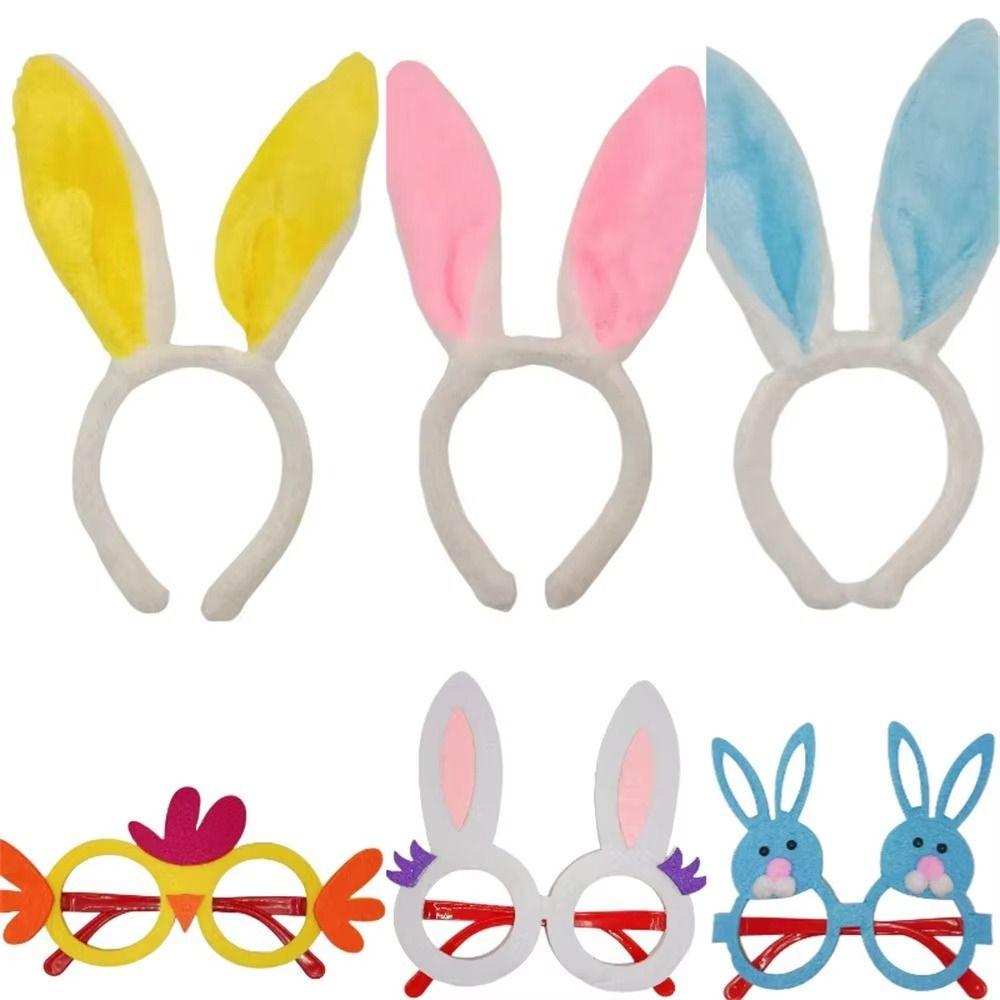 6/12Pcs Set Easter Theme Easter Glasses Headbands Party Decorations Rabbit Ears Headwear Dress Up