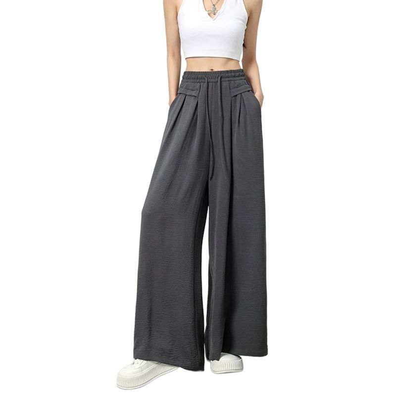 

Women s Solid-Color Casual Wide-Leg Drawstring Pants L