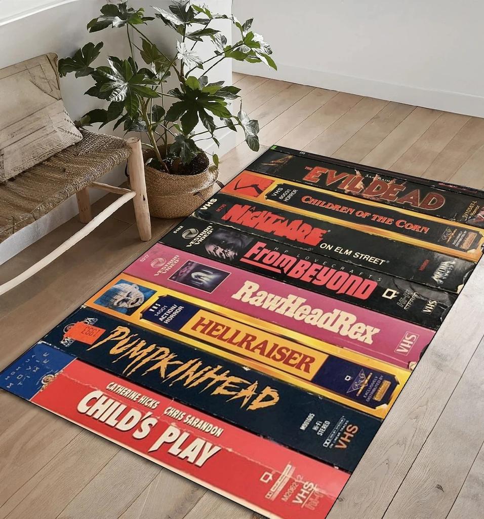 Retro Movies Rug VHS Horror Movie Living Room Modern Colorful Carpet Art Rug Movie Rug Home Decor Mat Non Slip Rug Popular Rug