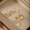 Light Luxury High-end Zircon Flower Earrings with Mother-of-Pearl Petal Pendant, Women's Necklace and Bracelet Set