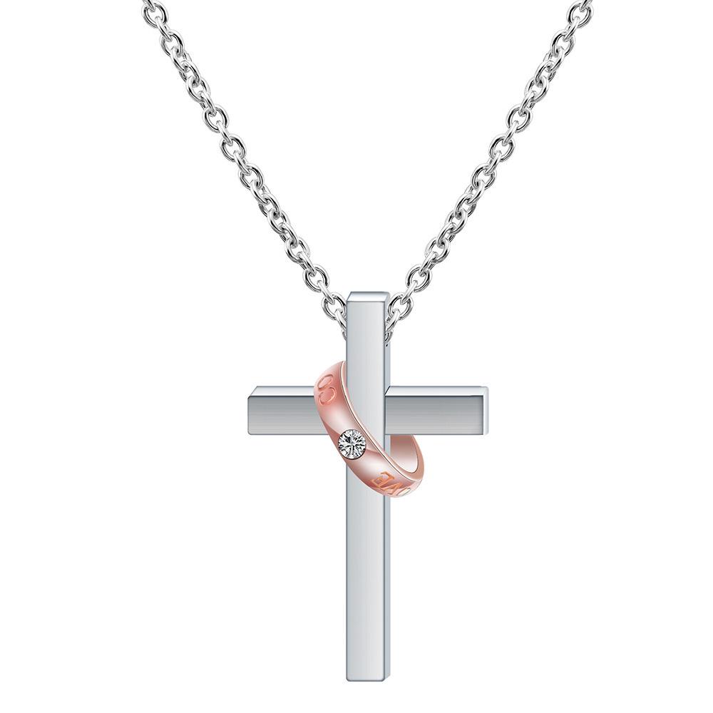 European & American Cross Couple Stainless Steel Ring & Necklace Set, 15MM & 18MM, Versatile Jewelry for Women