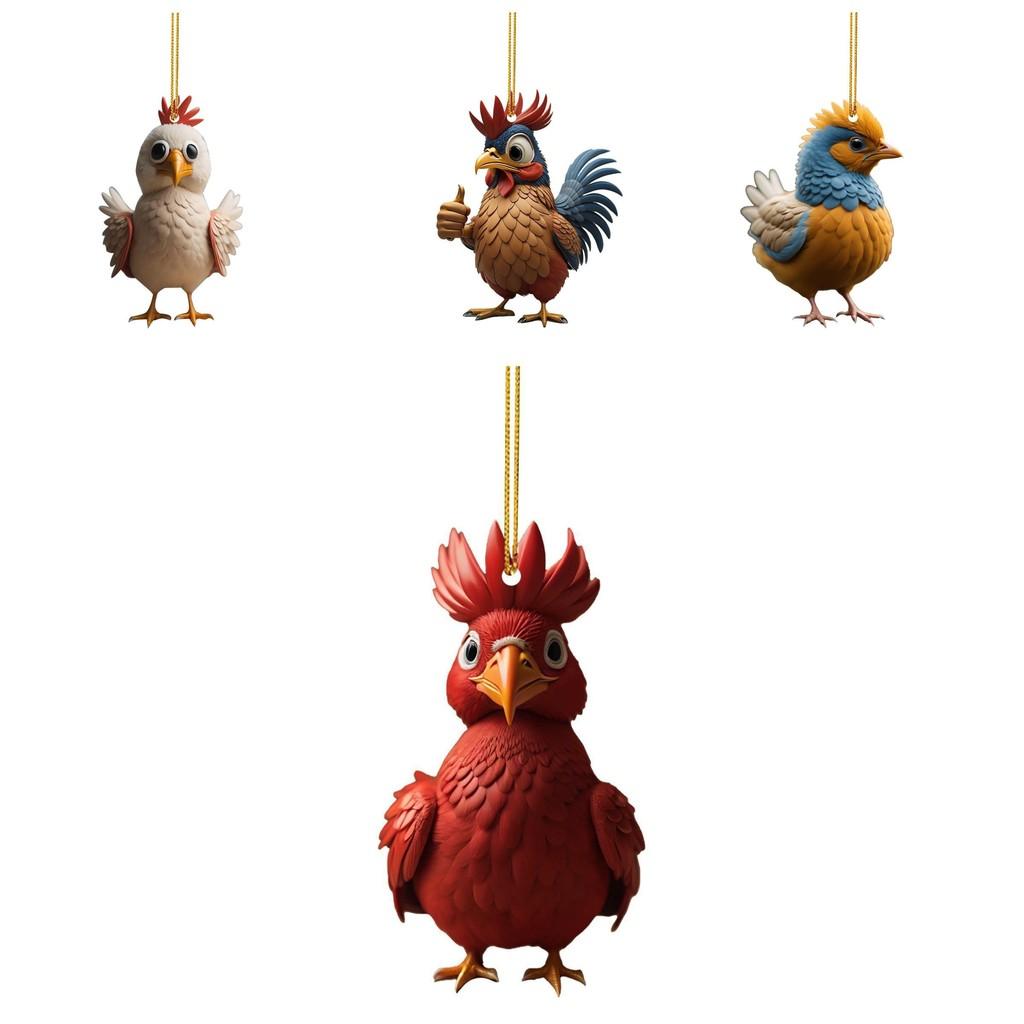Acrylic Playful Christmas Chicken Car Pendant For Cheerful Holiday Home Decoration